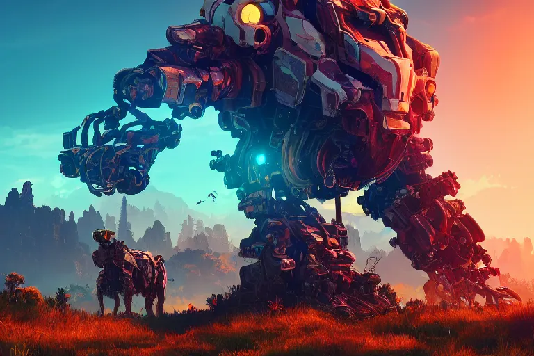 Image similar to watcher machine mecanical creature robot of horizon forbidden west horizon zero dawn radiating a glowing aura global illumination ray tracing hdr fanart arstation by ian pesty and alena aenami artworks in 4 k