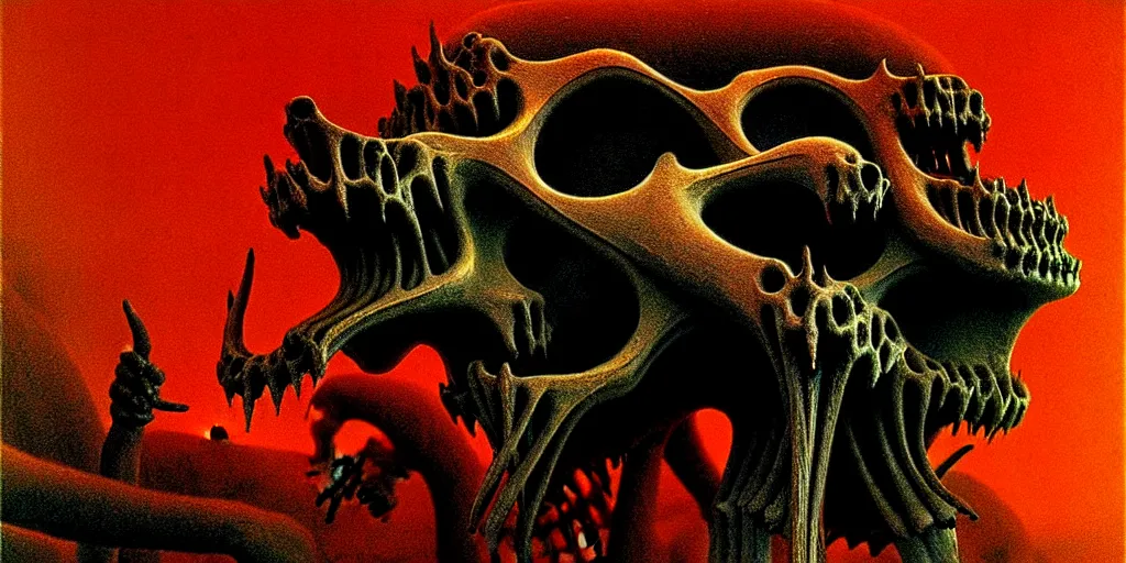 Image similar to close - up high definition, bone demon made of bone, in the style of zdzisław beksinski