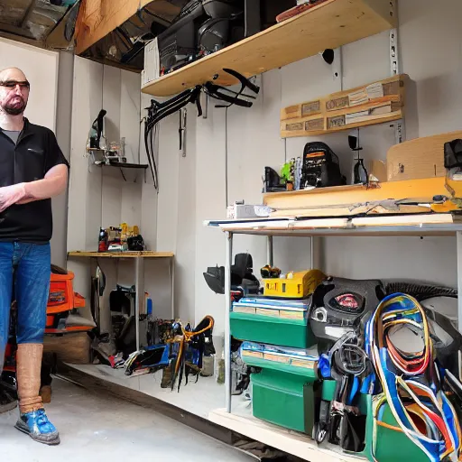 Image similar to hardware engineer in his home workshop