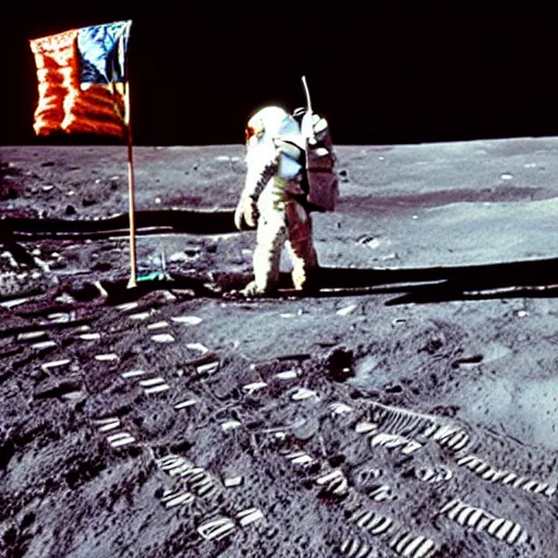 Image similar to ussr astronaut planting a flag on the moon