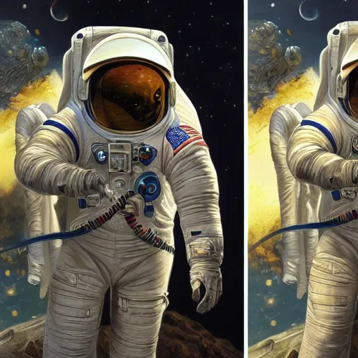 Prompt: Front and back character view of Astronaut by Donato Giancola