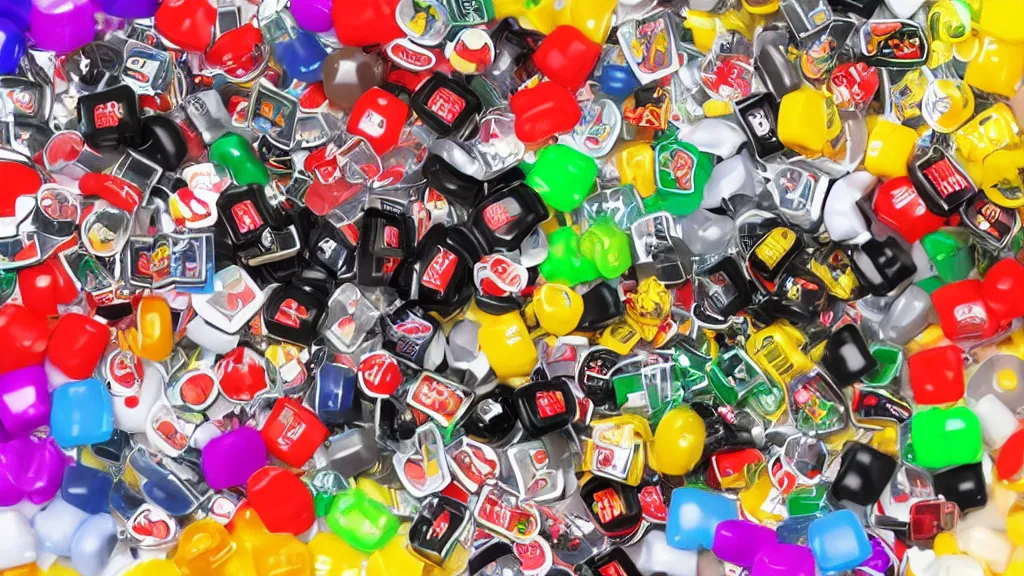 Image similar to mobile phone gacha game opening capsules and loot boxes winning the highest prize, green red yellow gray