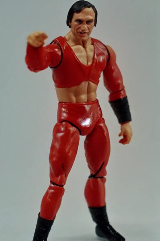 Prompt: vladimir putin as a 1 9 8 0 s wrestling action figure