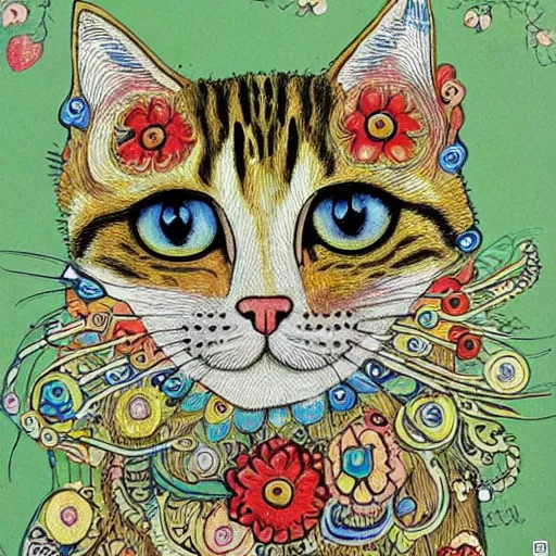 Image similar to cat in the style of Louis Wain