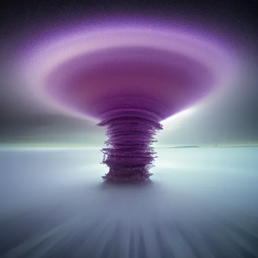 Image similar to amazing landscape photo of a purple tornado in the shape of a funnel by marc adamus, digital art, beautiful dramatic lighting