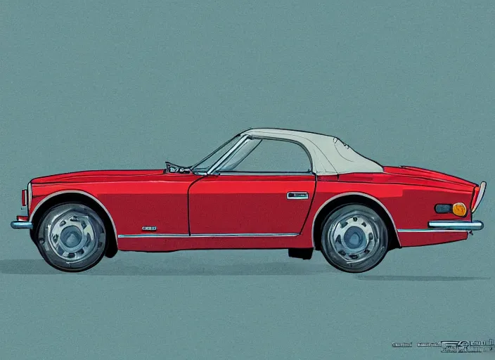 Prompt: highly detailed 1 9 6 9 red datsun fairlady roadster, retro minimalist art by jean giraud, moebius starwatcher comic, sharp, 8 k