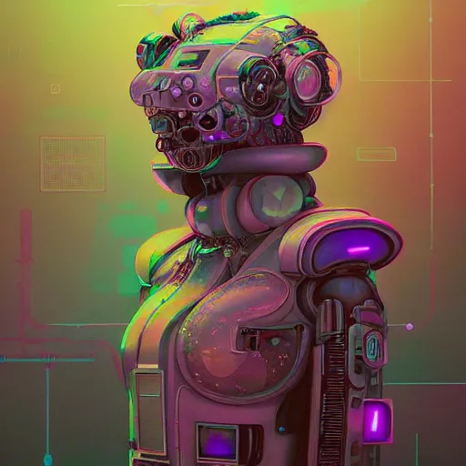 Image similar to a fluffy cyberpunk robot fractal:: by Martine Johanna and Simon Stålenhag and Chie Yoshii and Casey Weldon and Guillermo del toro :: ornate, dynamic, particulate, pastel colors, intricate, elegant, highly detailed, centered, artstation, smooth, sharp focus, octane render, 3d