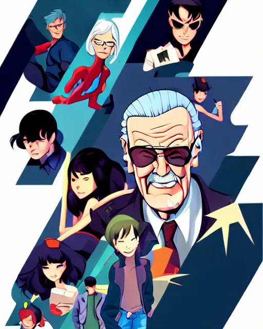 Image similar to stan lee, clean cel shaded vector art, shutterstock. by lois van baarle and artgerm and helen huang and makoto shinkai, illustration