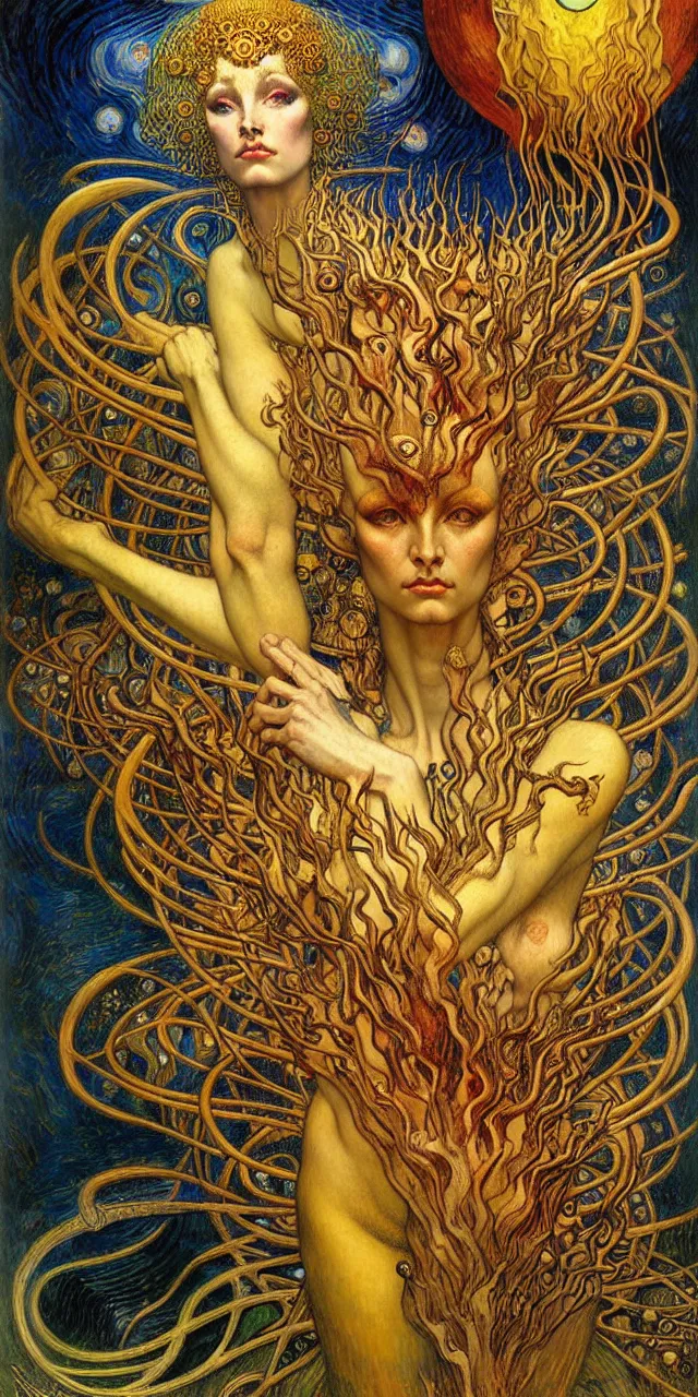 Image similar to Divine Chaos Engine by Karol Bak, Jean Delville, William Blake, Gustav Klimt, and Vincent Van Gogh, symbolist, visionary