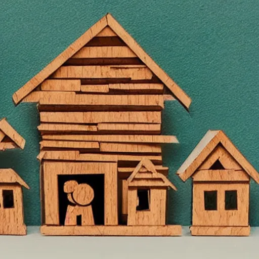 Image similar to a family made out of wood in a normal house