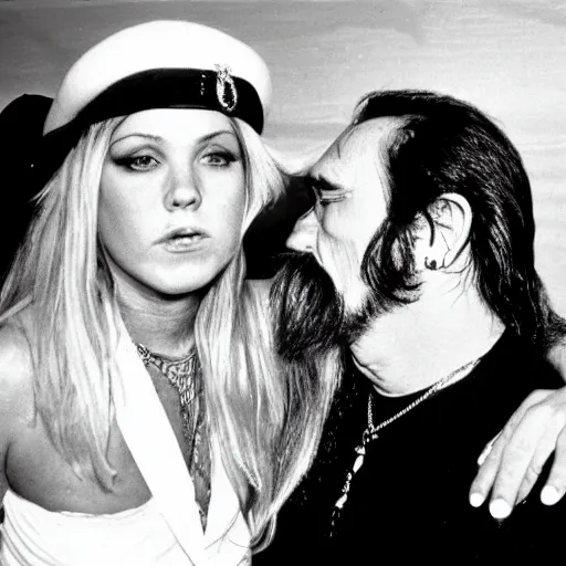 Image similar to Lemmy kissing Samantha Fox, photo