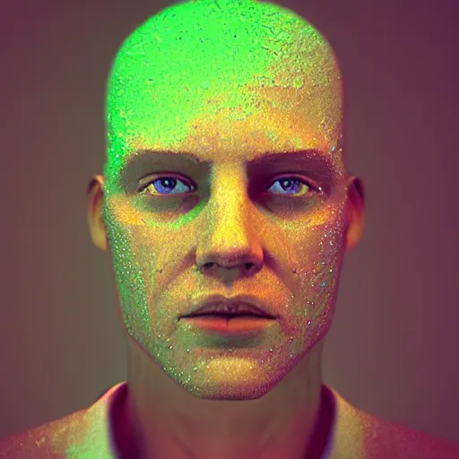 Image similar to human portrait made out of rain, neon, rendered in octane, unreal engine, character art