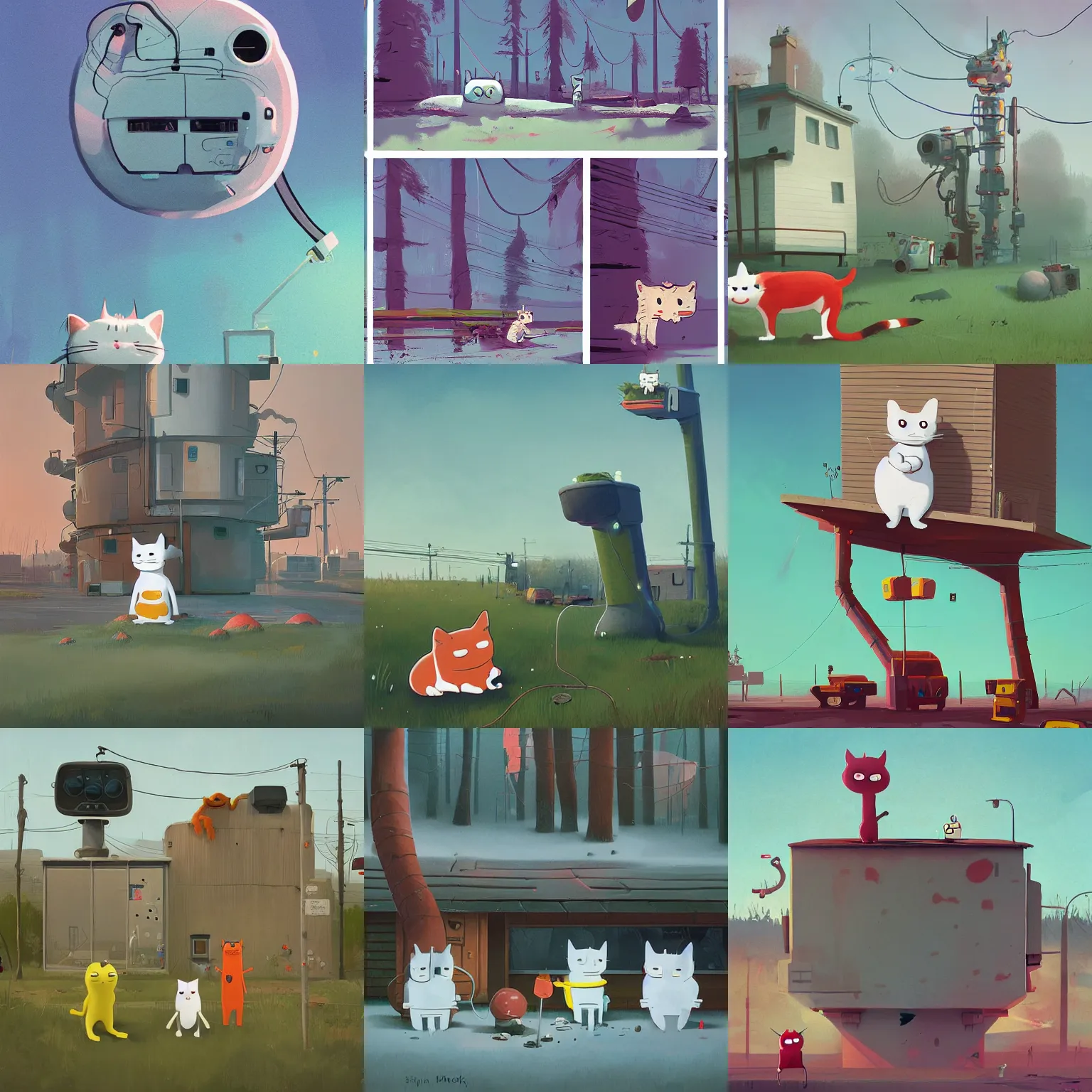 Prompt: simon cat cute stalenhag by