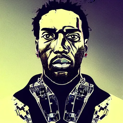 Image similar to portrait of kawhi leonard as half terminator with a robot eye by conrad roset, cybernetically enhanced, hyperdetailed, cyberpunk, cool, trending on artstation