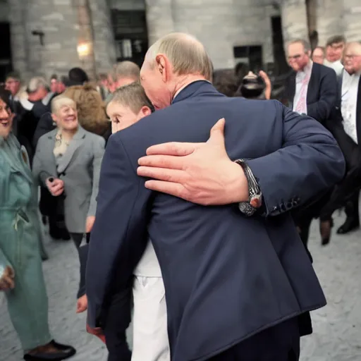 Image similar to a guy hugging a vladimir putin picture