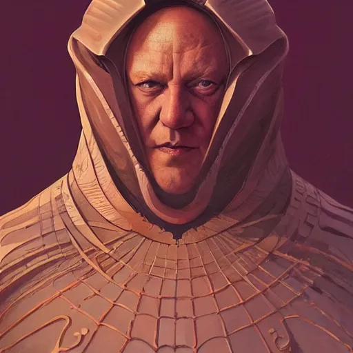 Prompt: svika pick as vladimir harkonnen, dune, portrait, intricate, elegant, highly detailed, digital painting, artstation, concept art, wallpaper, smooth, sharp focus, illustration, art by h. r. giger and artgerm and greg rutkowski and alphonse mucha