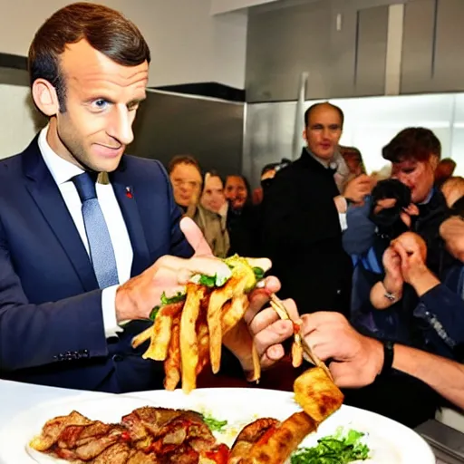 Image similar to emmanuel macron eating a kebab