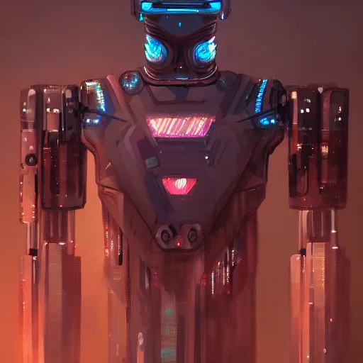 Image similar to An awesome cyberpunk robot concept art. Detailed concept art trending on artstation.