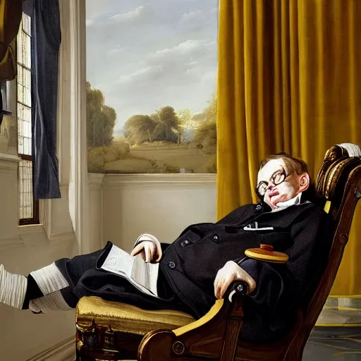 Image similar to stephen hawking, detailed painting by pieter claesz and james c. christensen