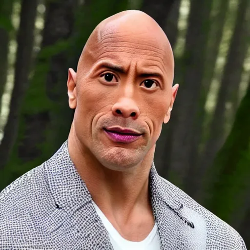 prompthunt: Dwayne Johnson doing his eyebrow face towards the camera