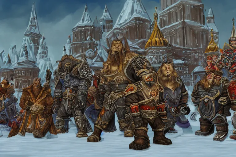 Image similar to moscow in style of warcraft orc village horde, blizzard illustration