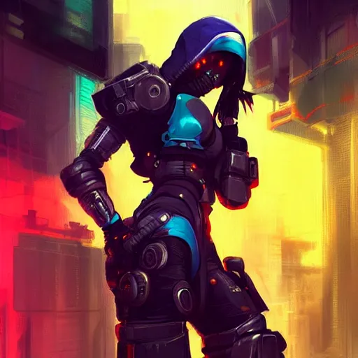 Prompt: stylized cybernetic ninja - cyberpunk girl, wearing techwear and armor, weoponary, complementary colors, highly detailed, artstation, overwatch, concept art, smooth, sharp focus, illustration, art by artgerm, by greg rutkowski, by jeremy mann, by francoise nielly, oil painting -'t