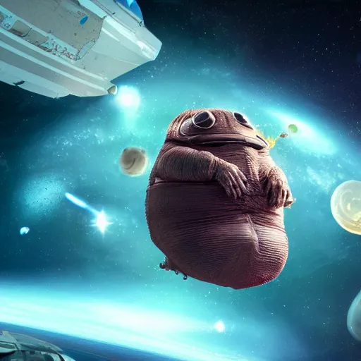 Image similar to seth rogen riding a tardigrade in space, 8 k, highly detailed, unreal engine render