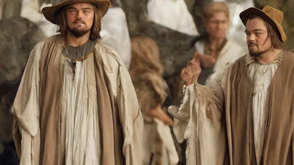 Prompt: Leonardo DiCaprio dressed as Leonardo DaVinci