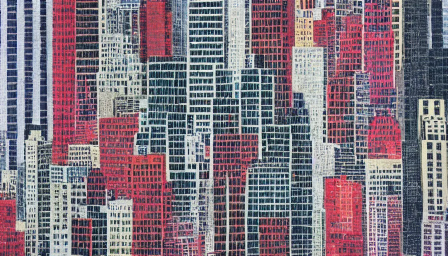 Image similar to new york skyline, by anni albers [ wide painting ]