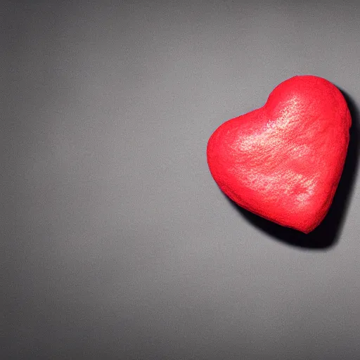 Image similar to 3d render of a badly formed red putty heart shape in the middle of a gray sheet of paper