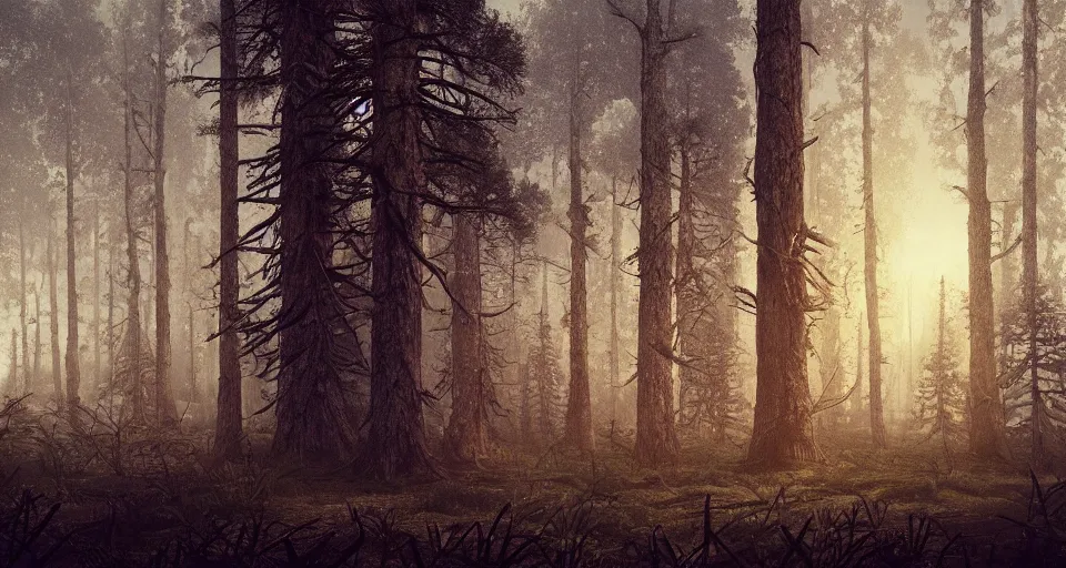 Prompt: Derelict Radio Tower in a pine forest landscape, rendered by zdzisław beksiński, simon stålenhag, Beeple, environment concept, digital art, starwars, unreal engine, 3 point perspective, WLOP, trending on artstation, low level, 4K UHD image, octane render,