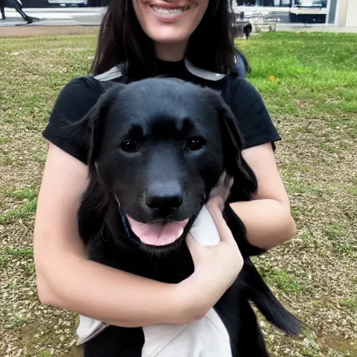 Image similar to a young woman holding a black dog