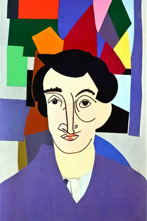 Prompt: a portrait a very ordinary person, by Henri Matisse, cut-out paper collage, flat bold color, facing front