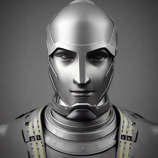 Image similar to hyperrealistic 3 d render of a bust of knight with futuristic fashion elements created by yuuki morita and ludvig holmen, brilliantly colored, kingdoms of ether, octane render, 3 d animated, clay look, unreal engine 5, volumetric lighting, hdr, studio lighting, smooth surface, 8 k