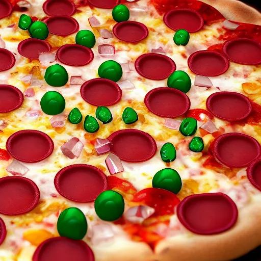 Image similar to crystallized pizza, render, unreal engine, octane, volumetric lightning, 8 k