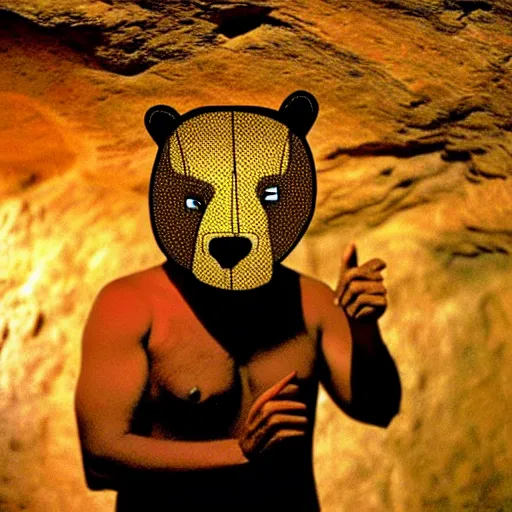 Prompt: shaman in a bear mask, chauvet cave art