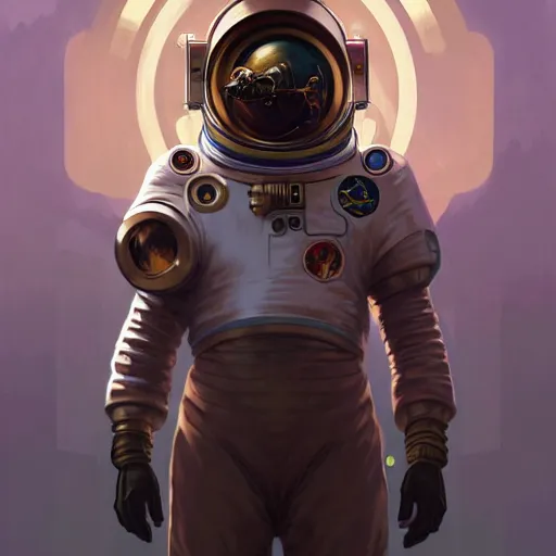 Image similar to portrait of a vicotrian steampunk astronaut with helmet man in suit by darek zabrocki, alphonse mucha, simon stalenhag and cinematic and atmospheric, concept art, artstation, trending on artstation