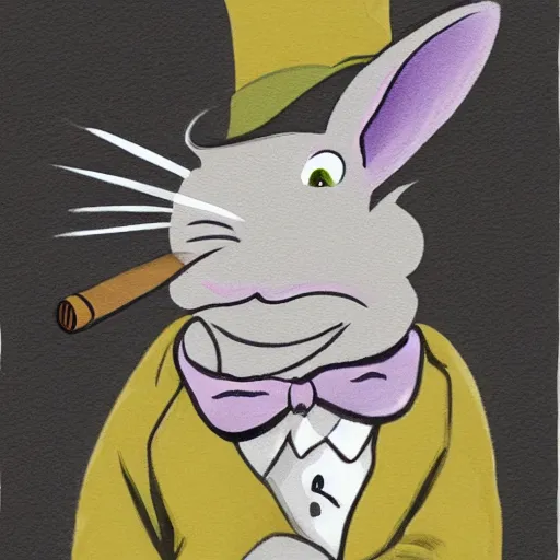 Prompt: a violet rabbit smoking a cigar, cartoon