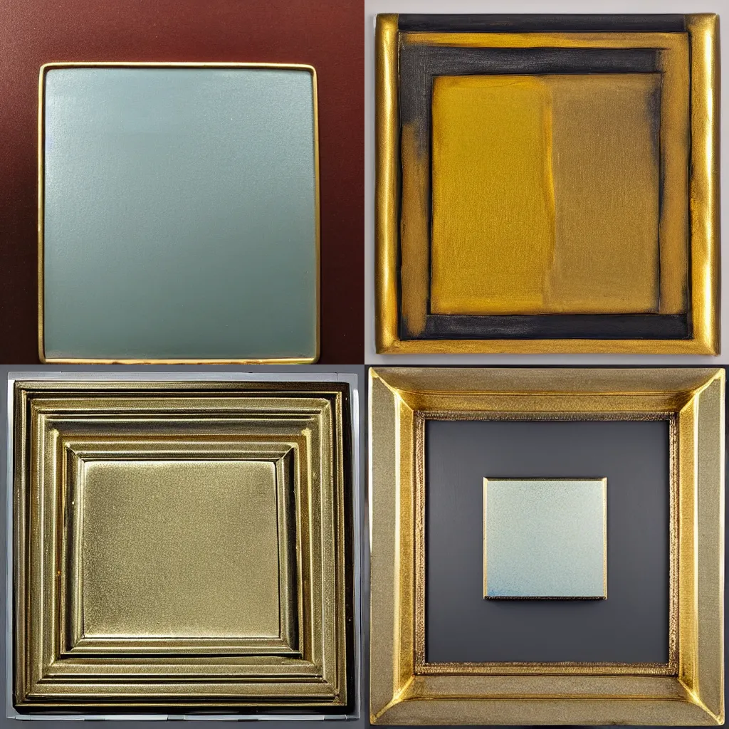 Prompt: A horizontally painted square painted half in gold and half in platinum