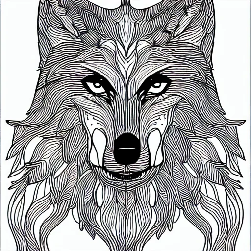 Image similar to wolf template base, digital line-art, full-body sideways view, simple, black and white, coloring book style, high quality, HD, 8K
