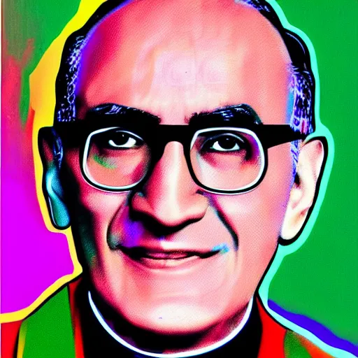 Image similar to archbishop romero in multicolor rotoscope