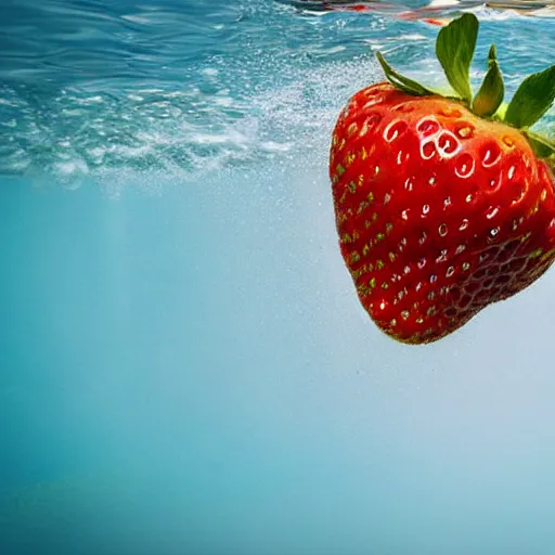 Image similar to advertise photo of strawberry, splash underwater! photoshop edit, golden ratio