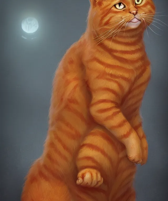 Prompt: garfield the orange tabby cat by charlie bowater and titian and artgerm, intricate, face, elegant, beautiful, highly detailed, dramatic lighting, sharp focus, trending on artstation, artstationhd, artstationhq, unreal engine, 4 k, 8 k