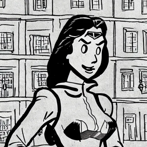 Image similar to a hand-drawn character from Tintin looking like Gal Gadot, Comics, Hergé