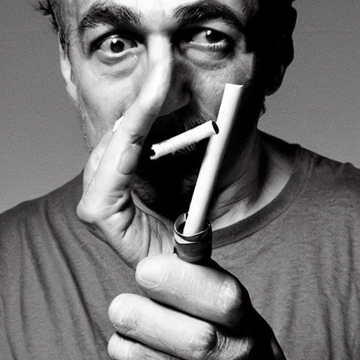 Image similar to very accurate photo, very coherent image, hyper realistic photo of a man holding a cigarette in a hand, by Omar Reda, Tim Booth, award-winning shot