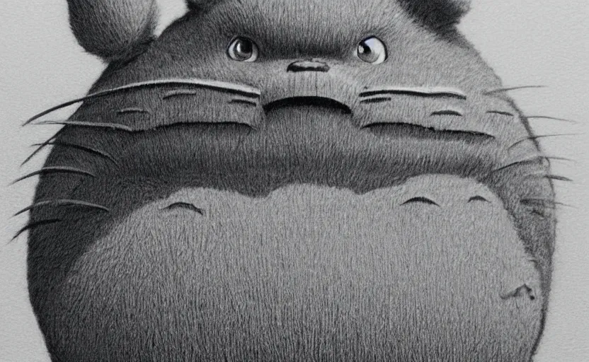 Prompt: a striking portrait of totoro, hyperrealistic drawing by philip weber