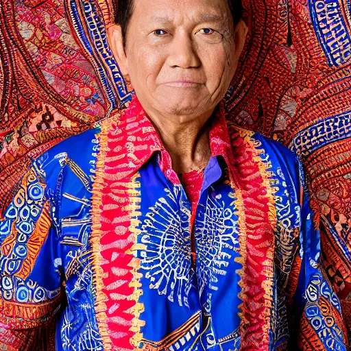 Image similar to A Portrait Photo of Trump wearing batik from Indonesia, award winning photography, sigma 85mm Lens F/1.4, perfect faces