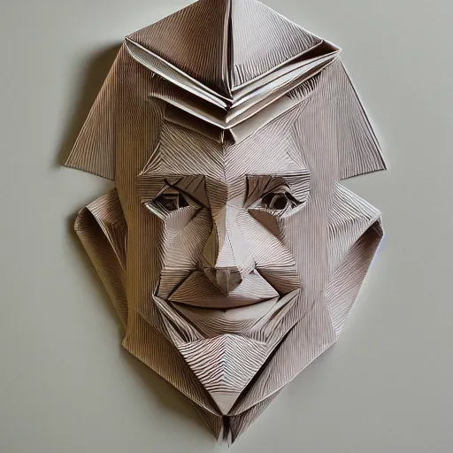 Prompt: a 2 d flat paper origami portrait of a caucasian man with wavey short hair, made from paper, friedly smile, raised eyebrows, great composition, ambient light