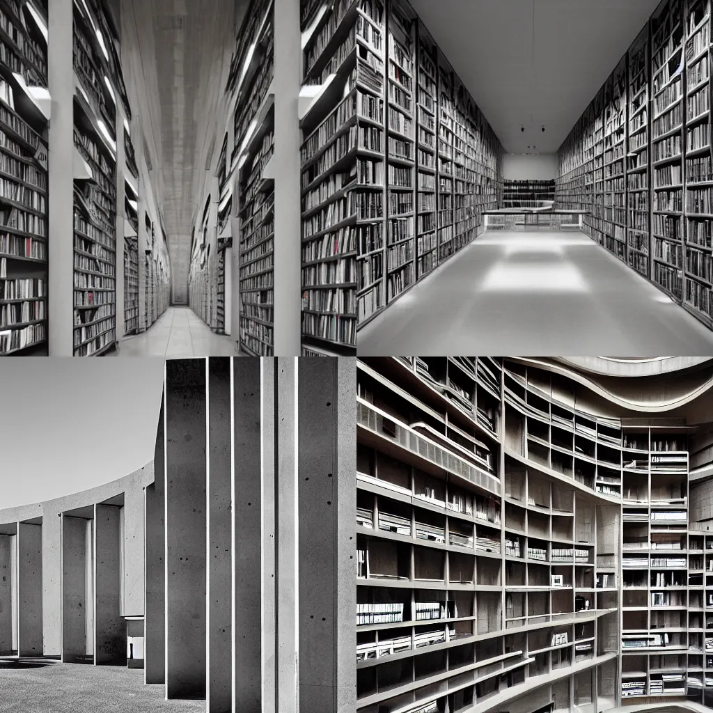 Prompt: the endless the babilon library brutalism