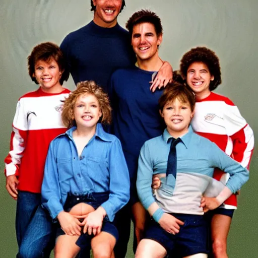 Prompt: tom cruise as an 8 0 s soccer mom, family portrait